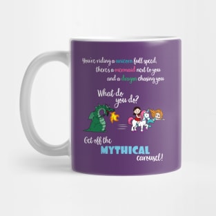 Unicorn and Mermaid Being Chased By A Dragon Carousel Funny Mug